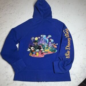 Disney Parks  Embroidered Walt Disney World Blue Zip Hoodie Mickey Minnie Small
